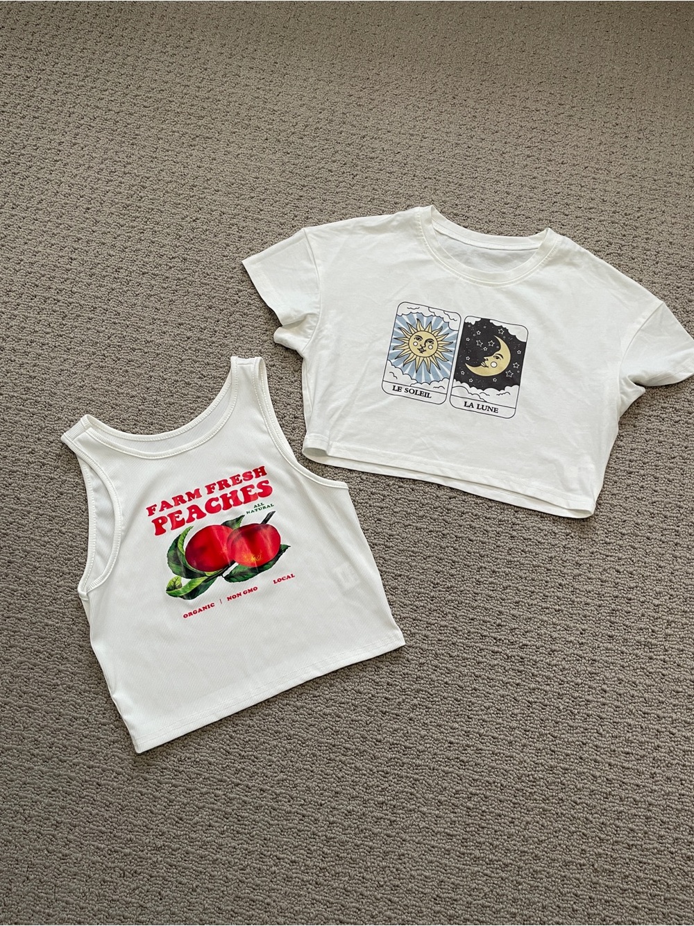 White Graphic Peach Tank & Celestial Crop Tee Set